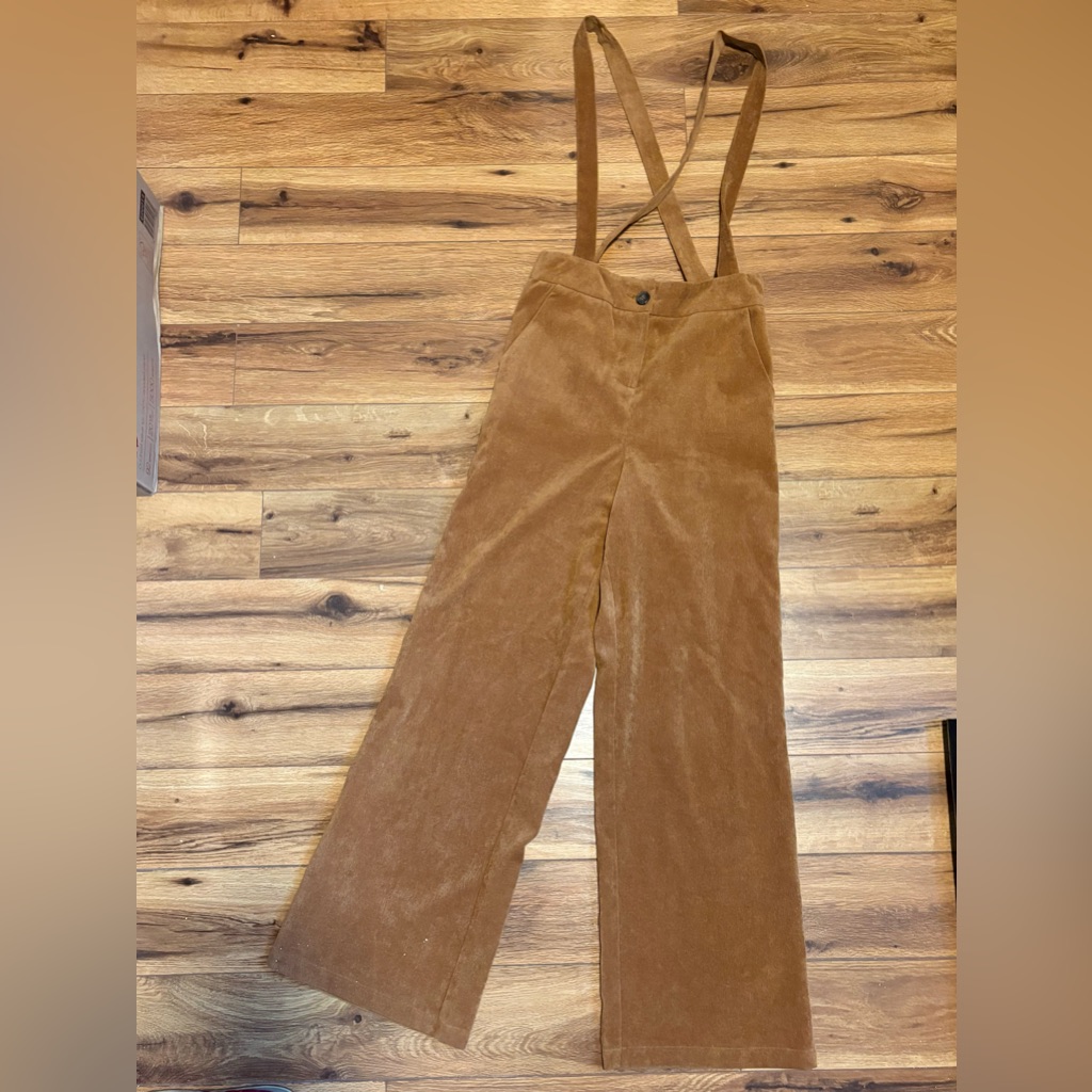 Have Brown Corduroy Wide-Leg Suspender Pants